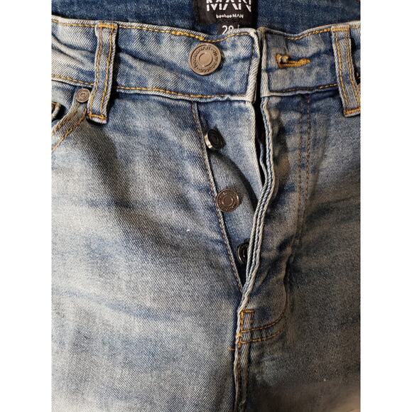 Man Boohoo Man, Men's Skinny, Frayed holes, Patches, 5 pocket, Blue Jeans, 28R - Picture 5 of 9